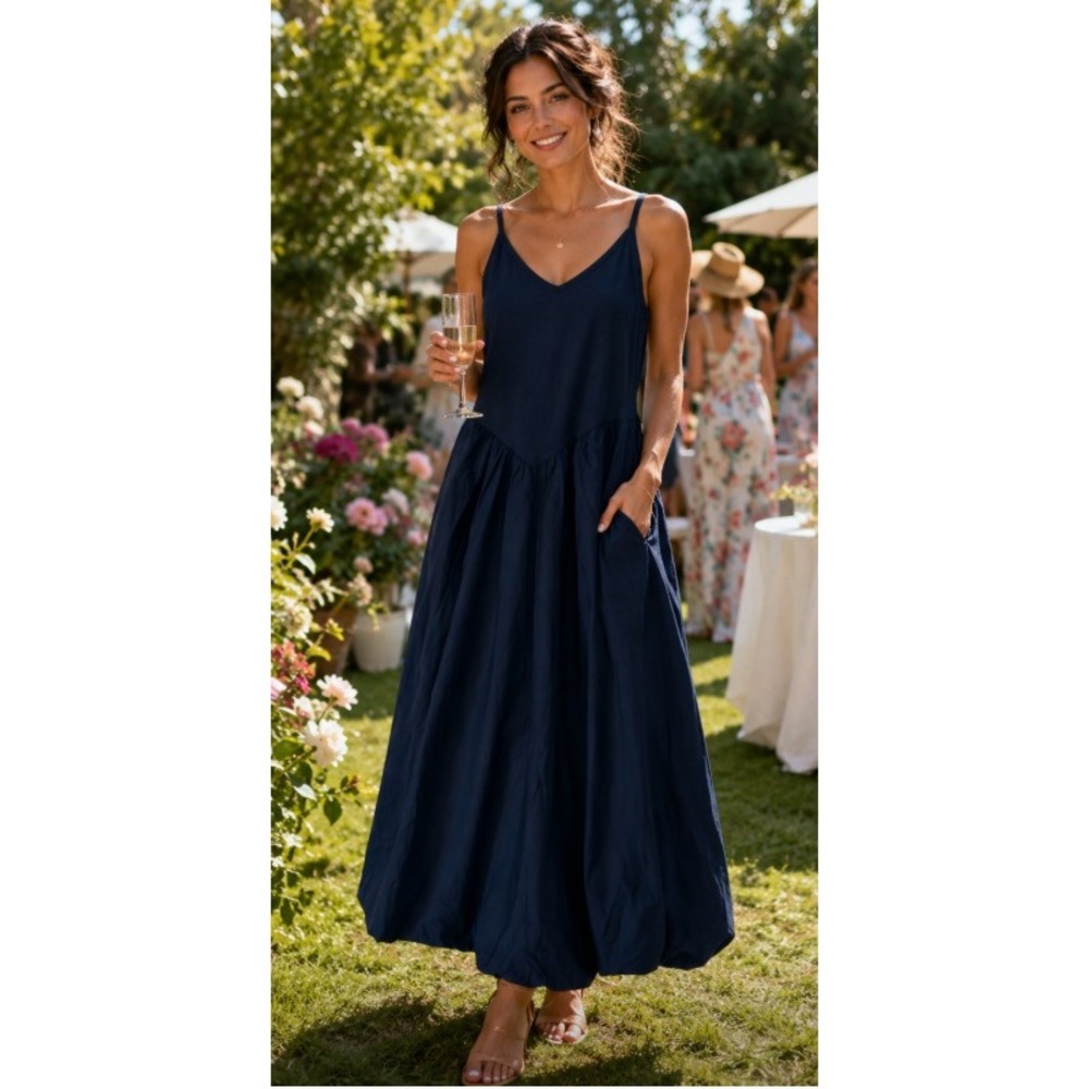 NEW J.Crew Navy Blue Basque Waist Mixy Maxi Dress Size XS Wedding Guest Garden
